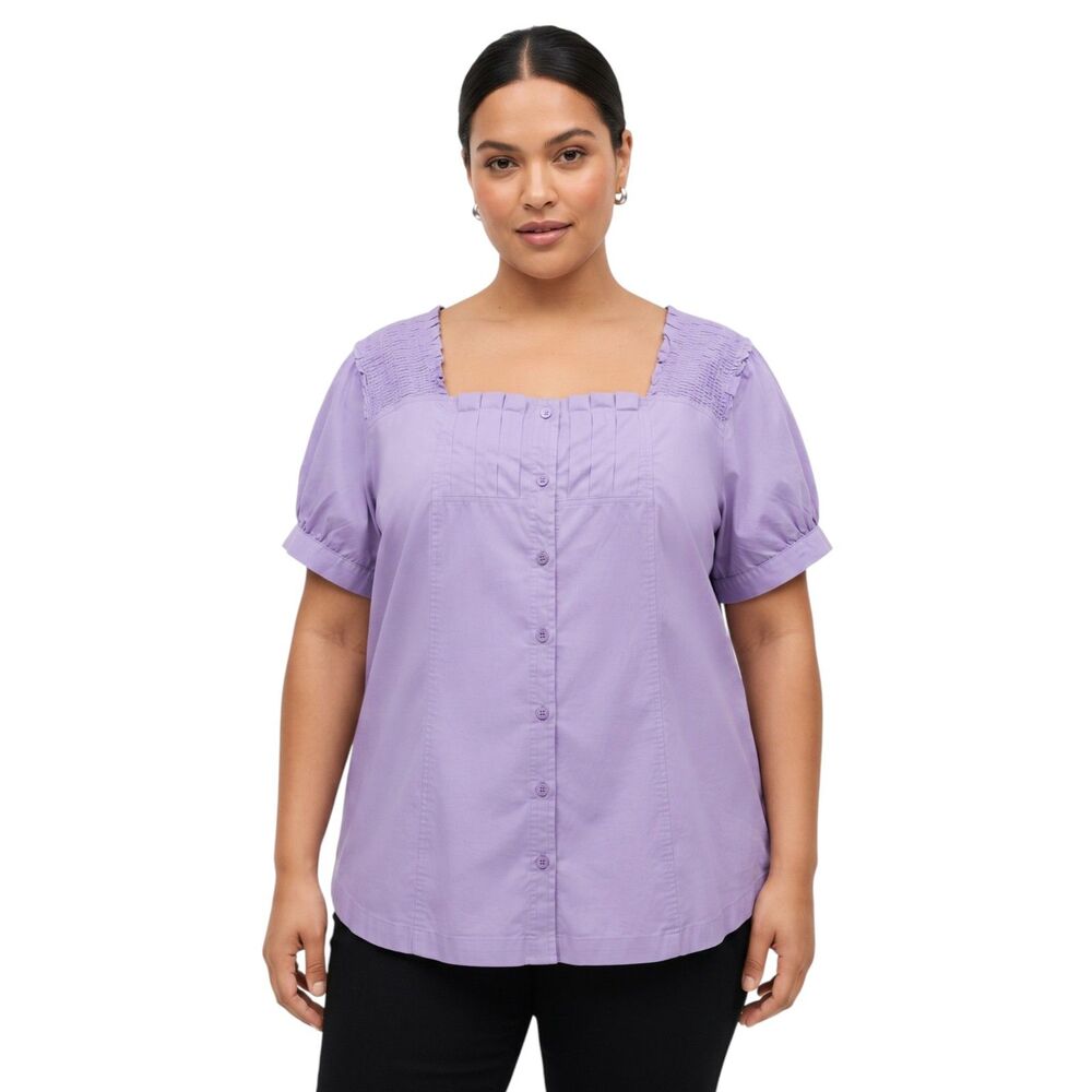 Ashley Stewart Purple Square Neck Pleated Top Size 20